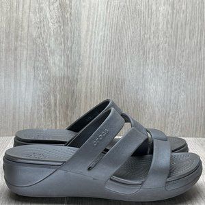 Crocs Sandals Women Sz 7 Monterey Strappy Wedge Comfort Slides Synthetic Brown
